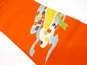 リサイクル　塩瀬金駒刺繍老松に菊・紅葉模様名古屋帯